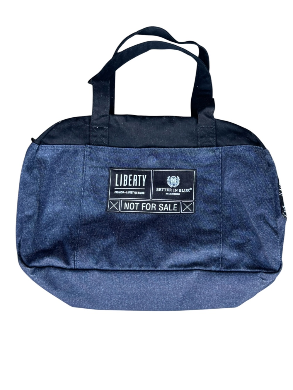 Liberty Fashion Fair Canvas Denim Duffel Bag Overnighter Better in Blue Genes